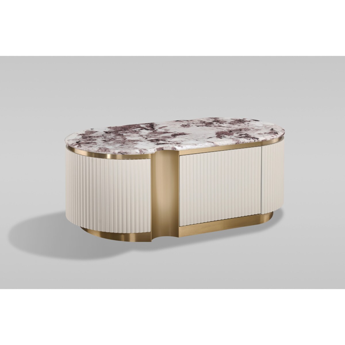 Stolik kawowy glamour kremowo złoty Nutris 122x60x45 ryflowany