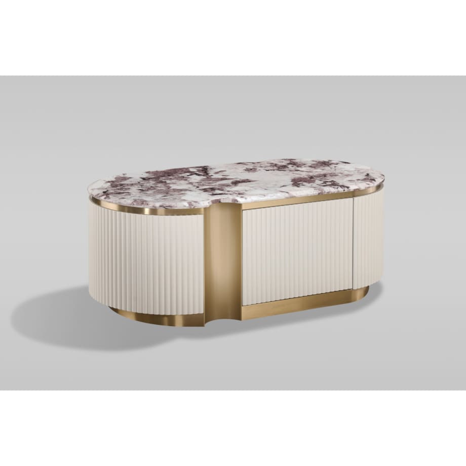 Stolik kawowy glamour kremowo złoty Nutris 122x60x45 ryflowany