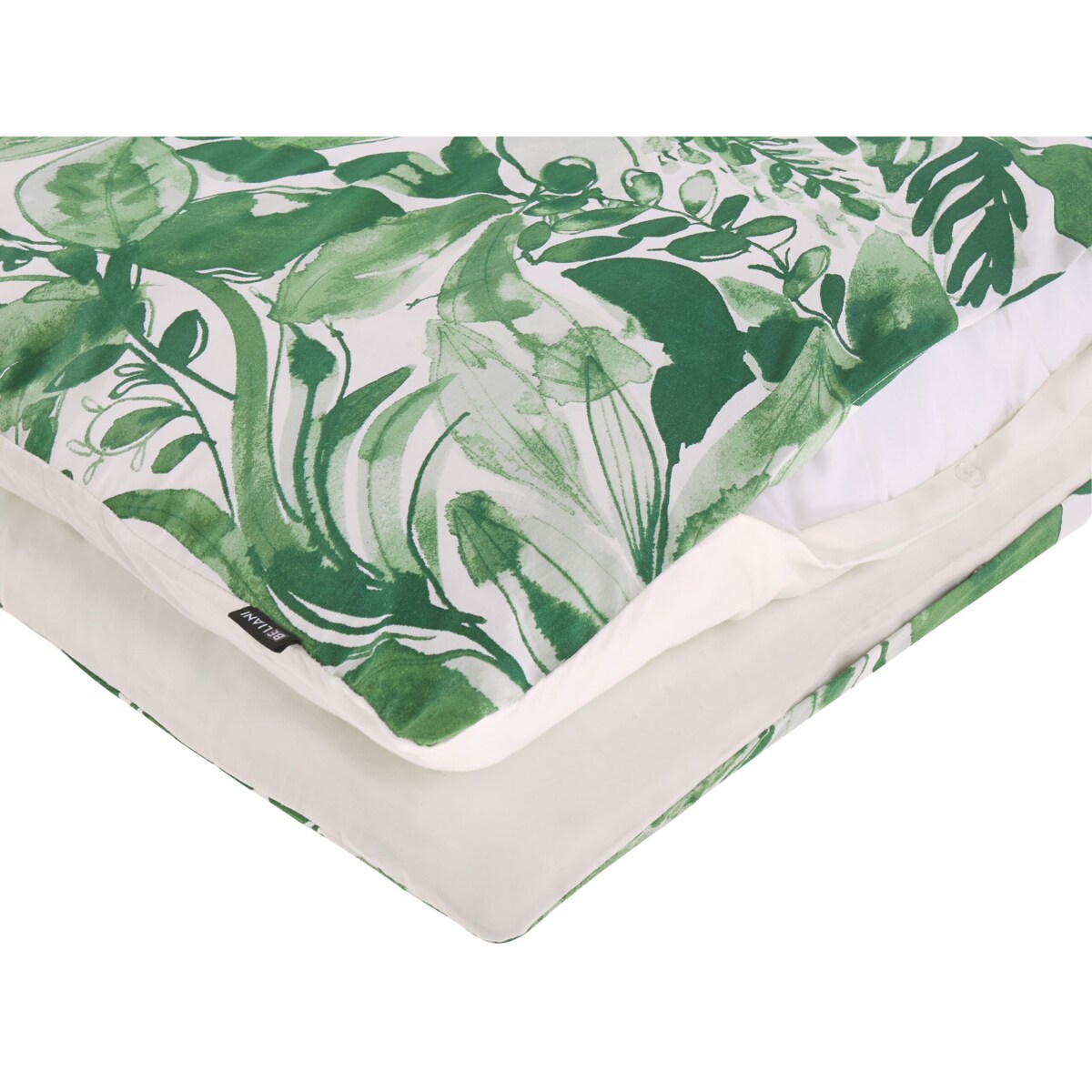 Komplet pościeli bawełnianej satynowej w liście 155 x 220 cm biało-zielony GREENWOOD