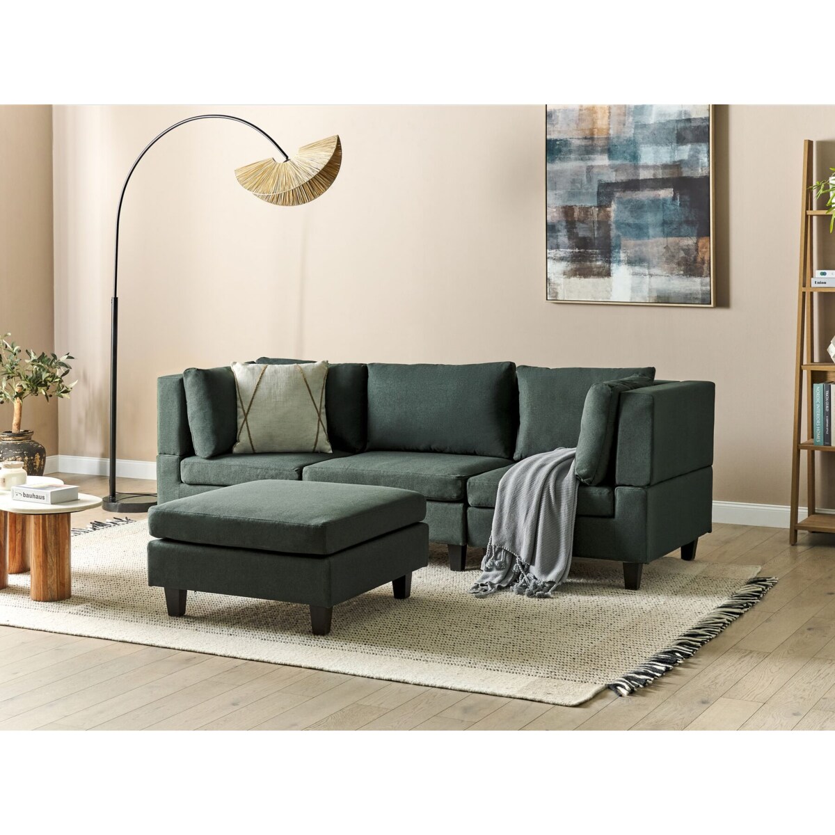 Sofa modułowa 3-osobowa z otomaną ciemnozielona UNSTAD