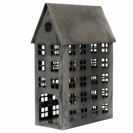 LAMPION DOMEK metalowy SREBRNY loft skandynawski 45x30x14cm