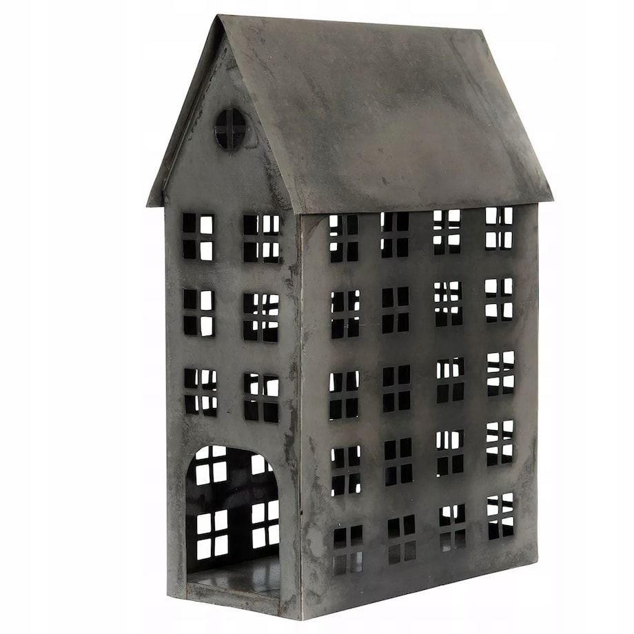 LAMPION DOMEK metalowy SREBRNY loft skandynawski 45x30x14cm