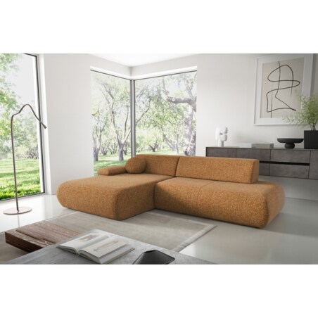 Narożnik rozkładany PENTI z pojemnikiem na pościel, lewy, pomarańczowy