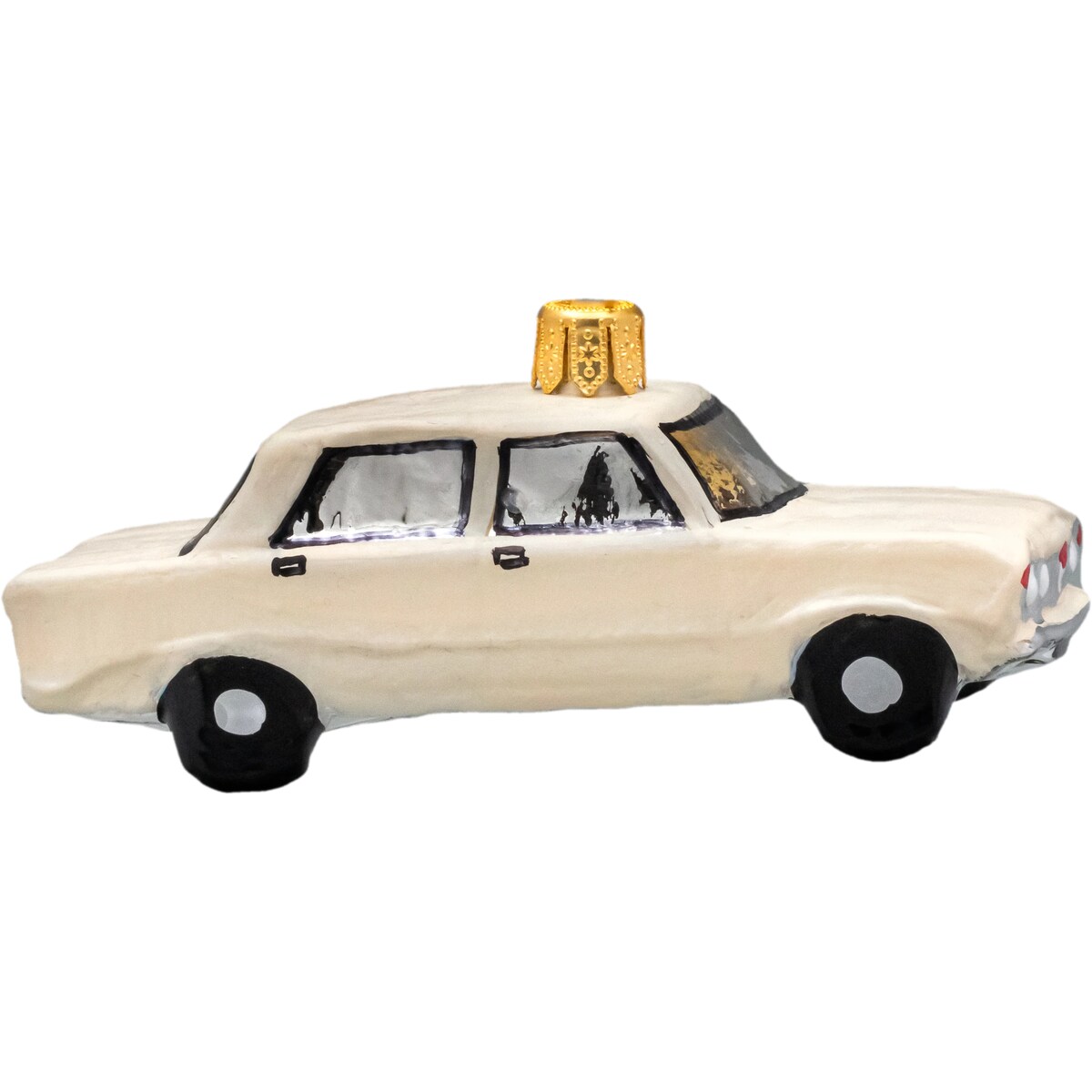 Bombka choinkowa szklana, ręcznie malowana: Fiat 125p: kremowy
