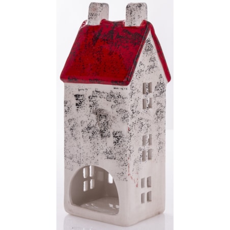 Domek ceramiczny biały z czerwonym dachem, 18x7x7 cm KEDOM small