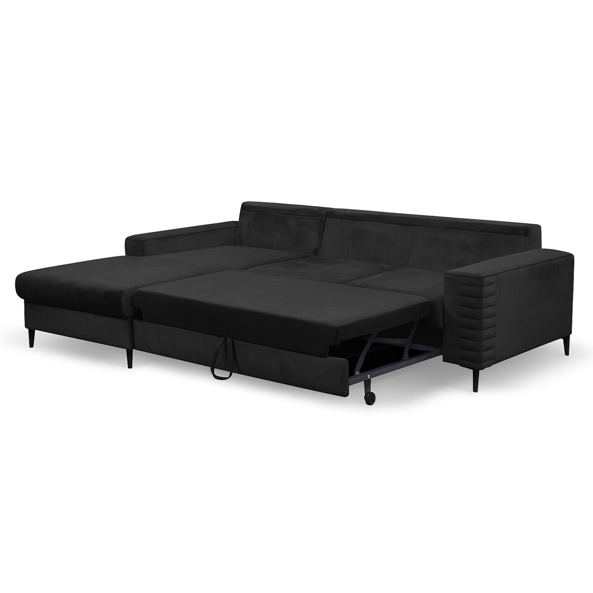 Narożnik rozkładany z zagłówkiem i pojemnikiem OLI, lewostronny, czarny