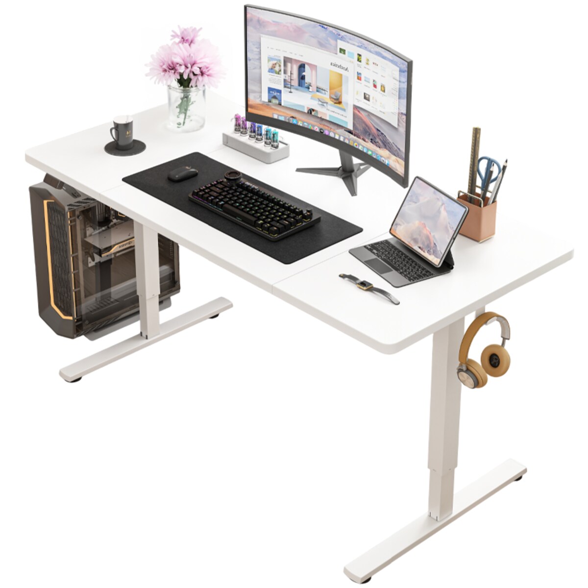 Biurko Elektryczne Podnoszone Białe 120 cm Regulowane Wysokości 72-118 cm