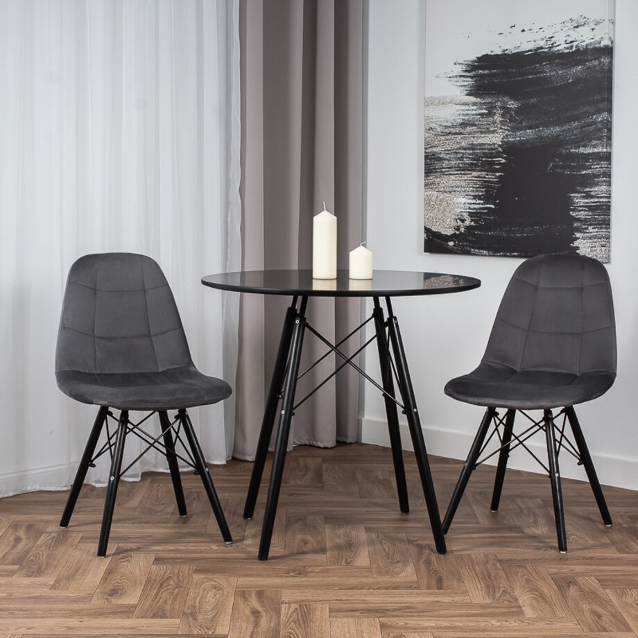 Krzesło skandynawskie tapicerowane szare nowoczesne welurowe pikowane