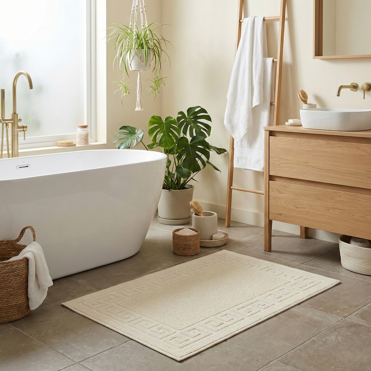 Dywanik łazienkowy Lino 50x80 cm bawełniany grecki beżowy