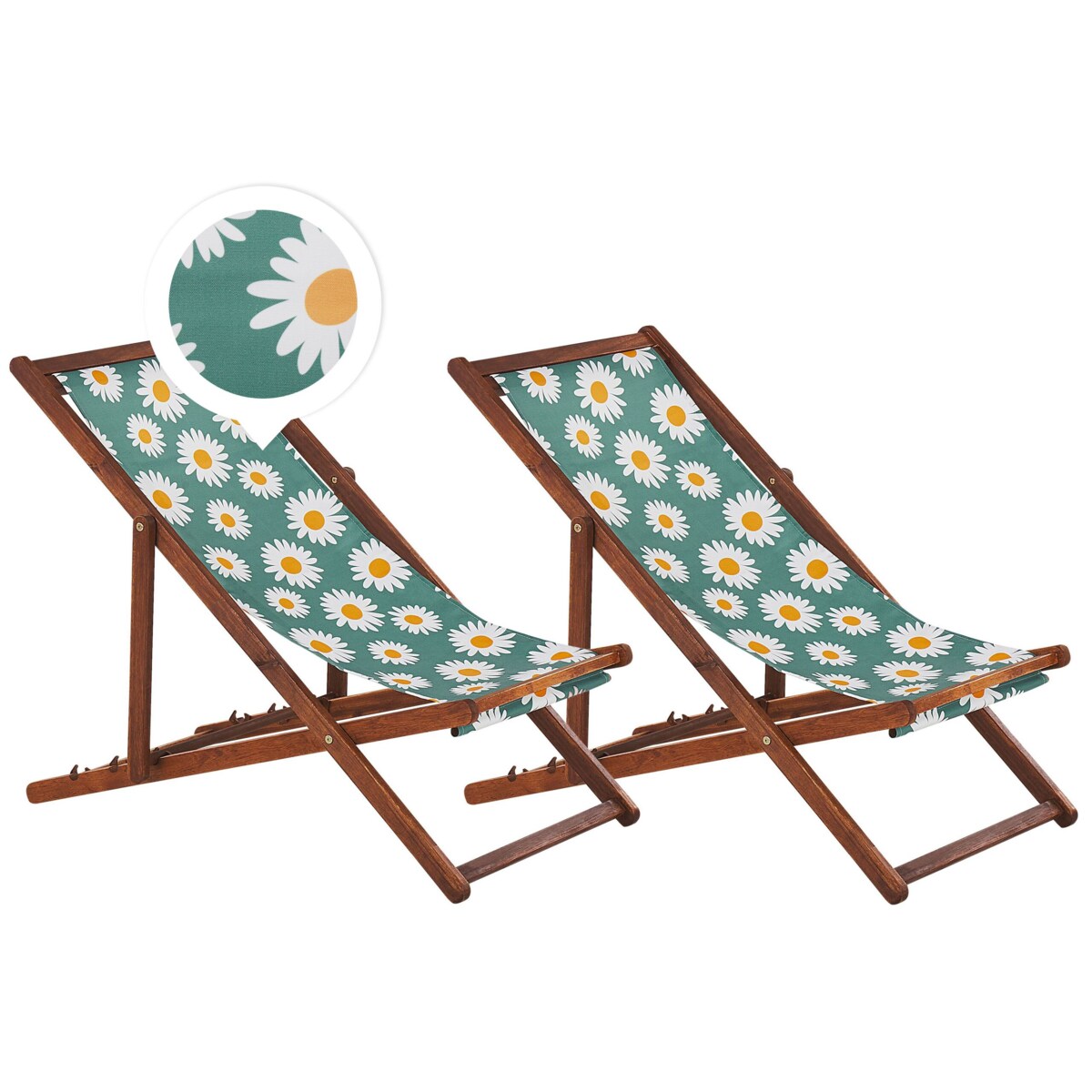 Zestaw 2 leżaków ogrodowych ciemne drewno akacjowe wzór w rumianek ANZIO