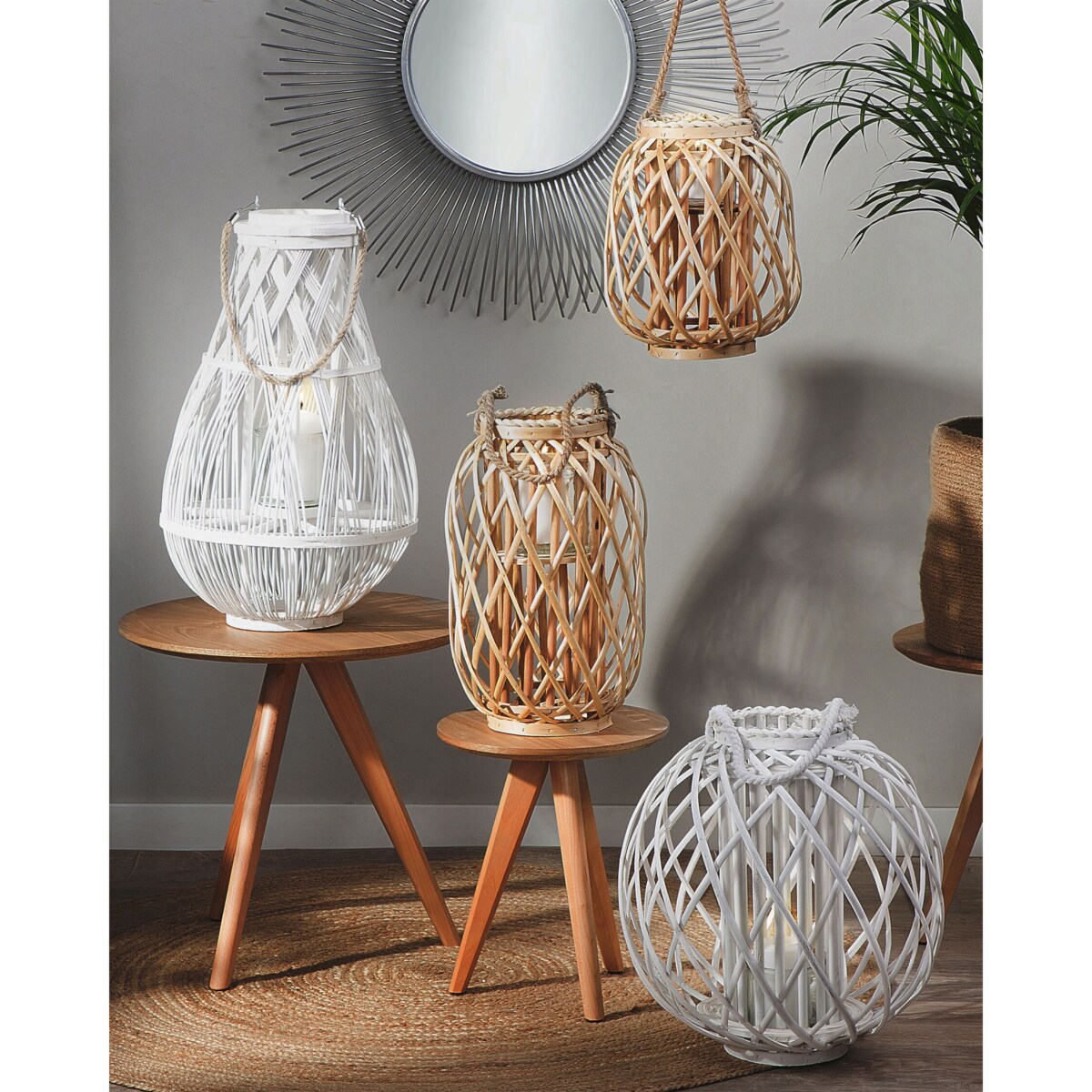 Lampion drewniany 40 cm naturalny MAURITIUS