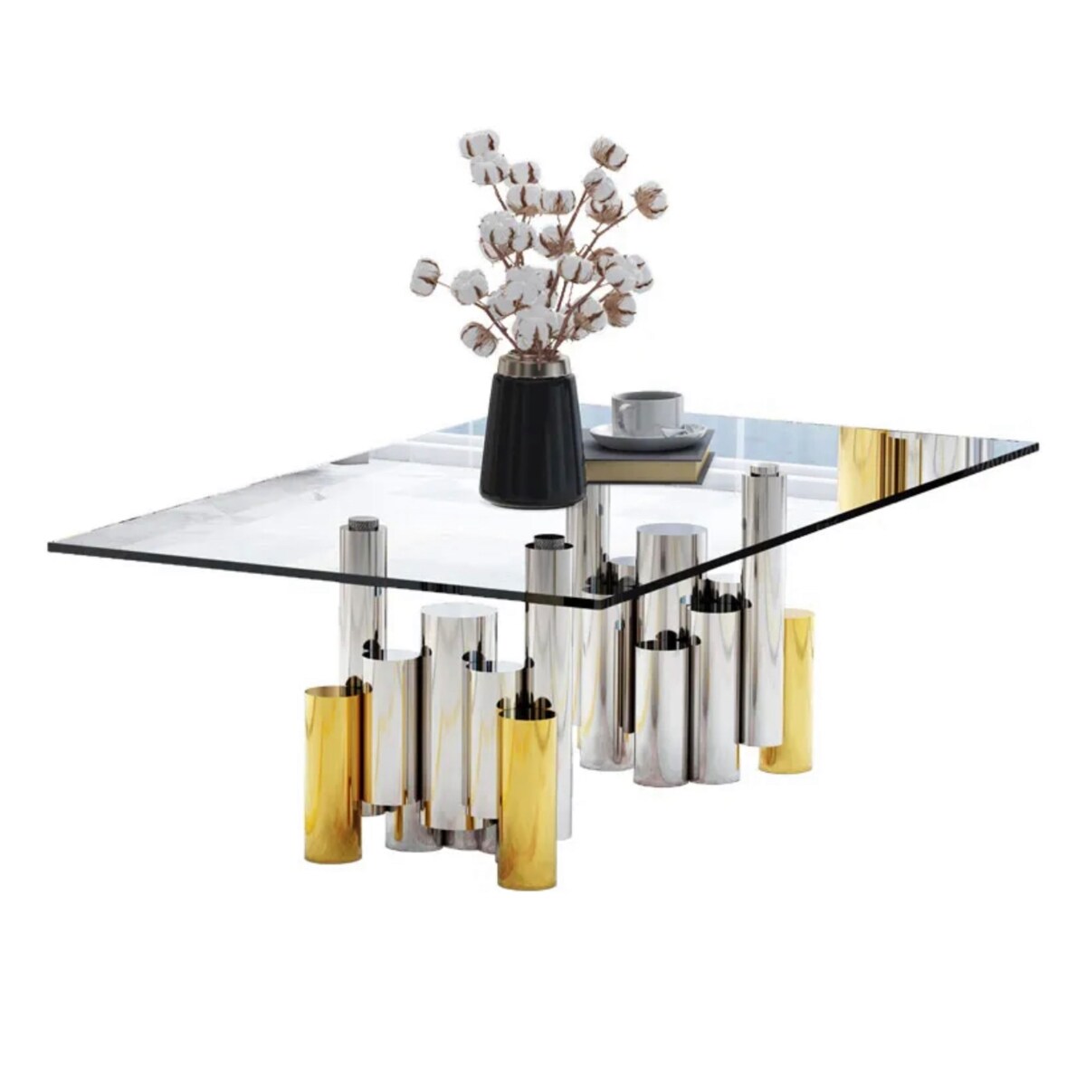 Stolik kawowy nowojorski złoto-srebrny / ława Mediolan Premium 130x70x40