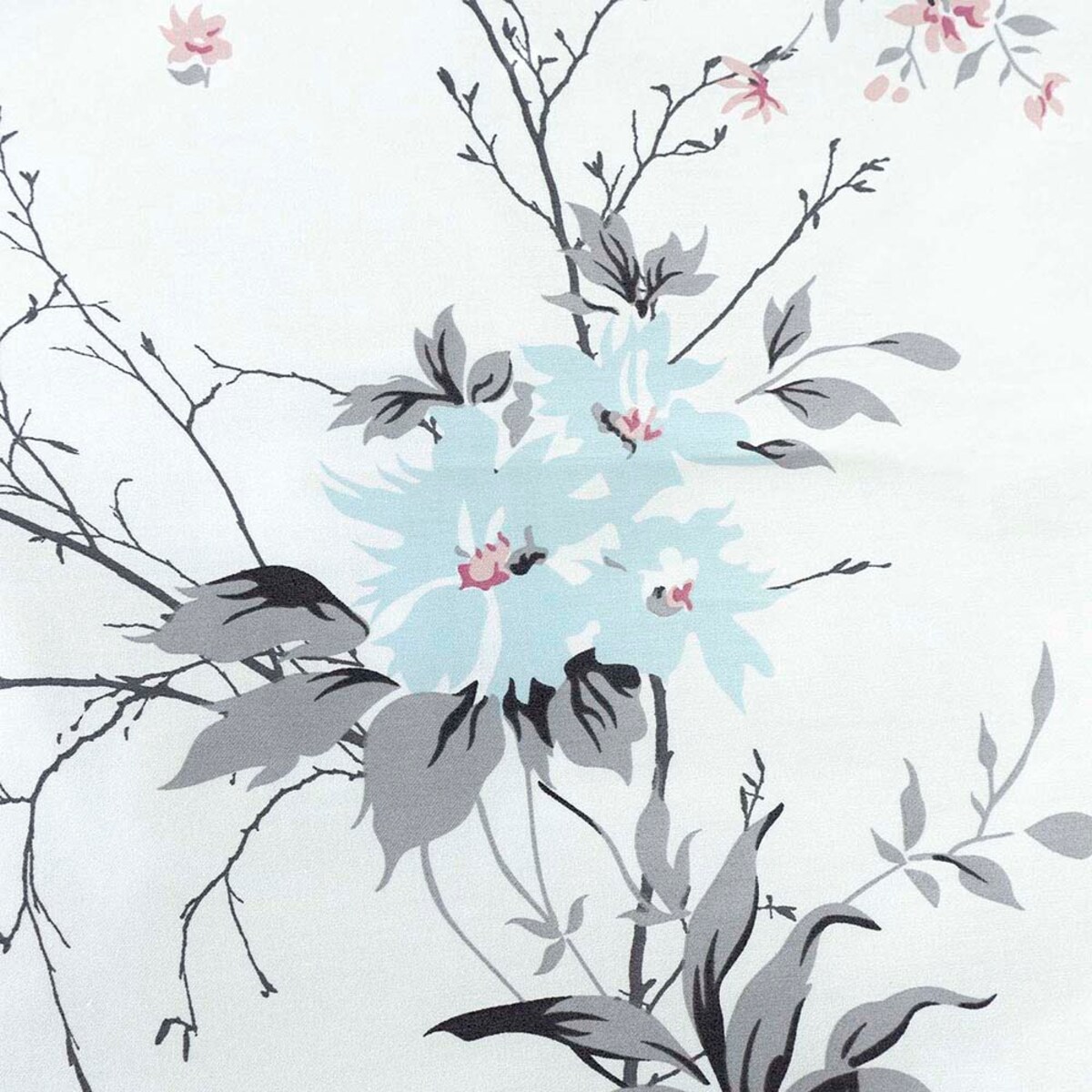 Pościel satyna bawełniana 200x220 Exclusive Gardenya biała w wiosenne różowe i niebieskie kwiaty