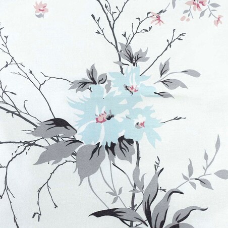 Pościel satyna bawełniana 200x220 Exclusive Gardenya biała w wiosenne różowe i niebieskie kwiaty