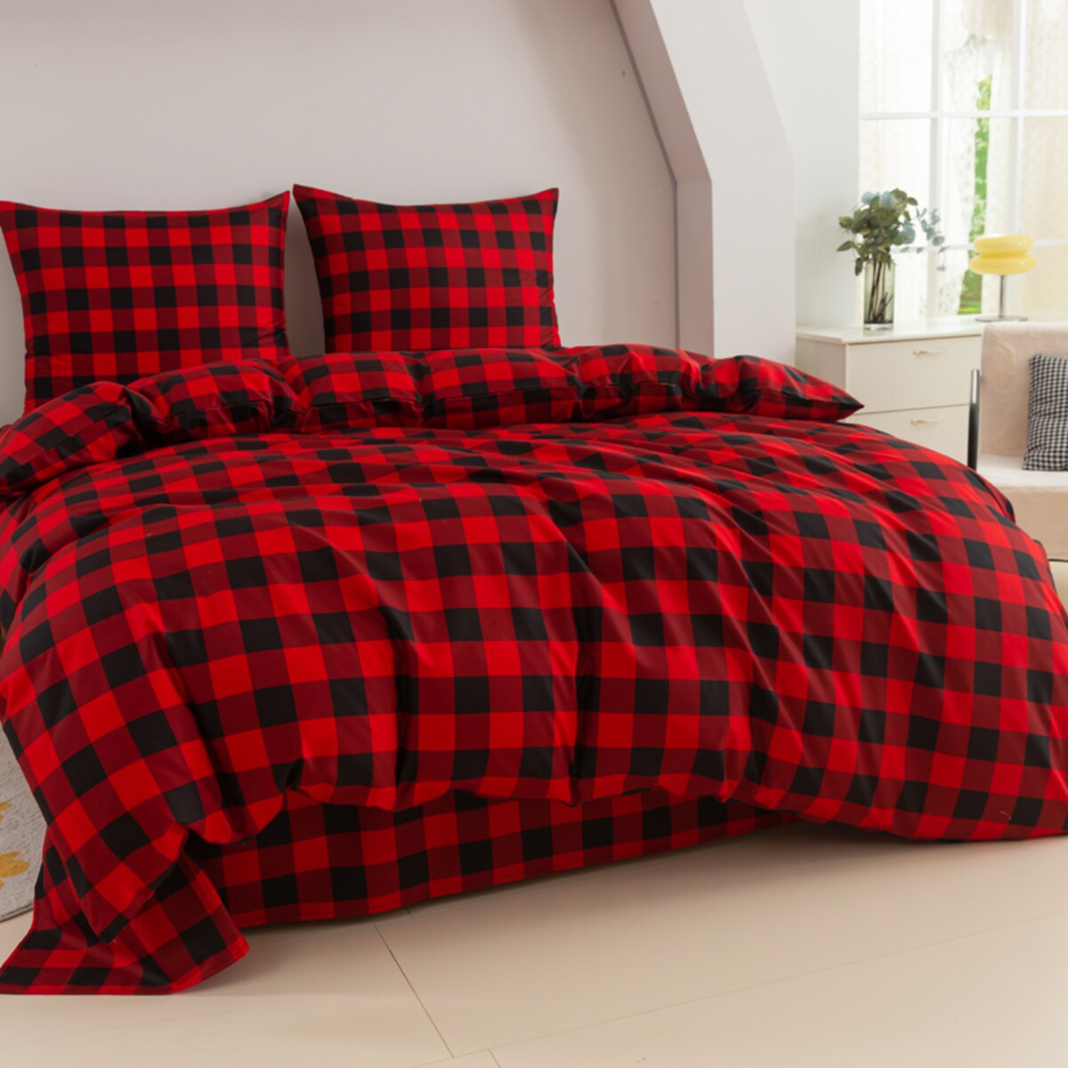 Komplet Pościeli Czerwona Krata Drwala 200X200 Z 2 Poszewkami 70X80