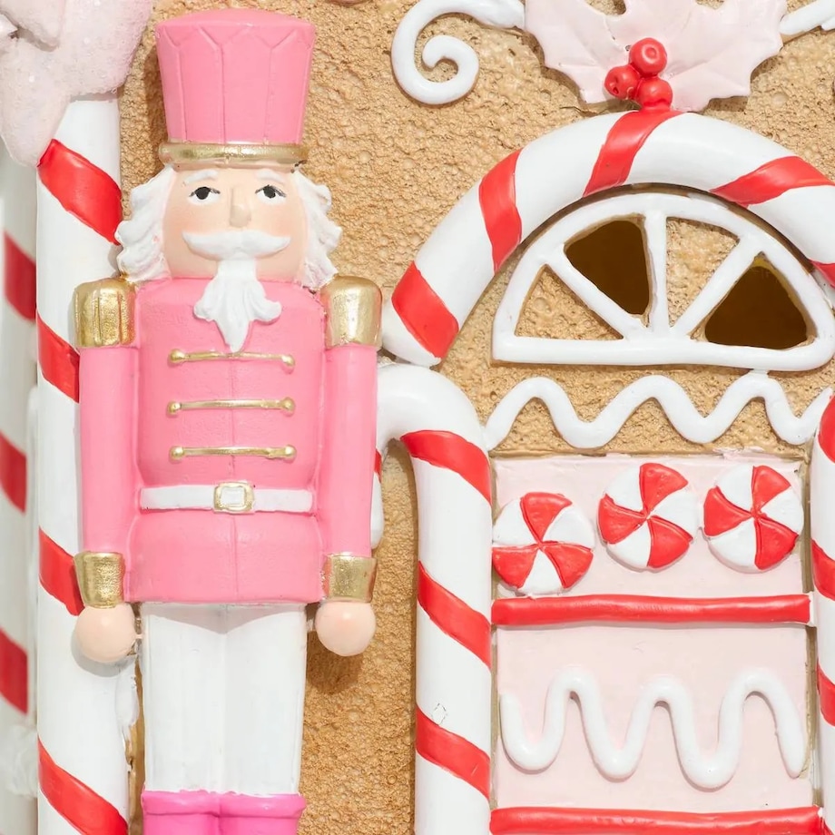 Piernikowy domek z różowymi dziadkami do orzechów 25,5 cm