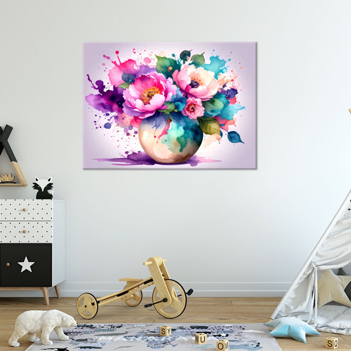 Feeby Obraz do salonu kuchni, Bukiet Kolorowe Kwiaty Akwarela 120x80