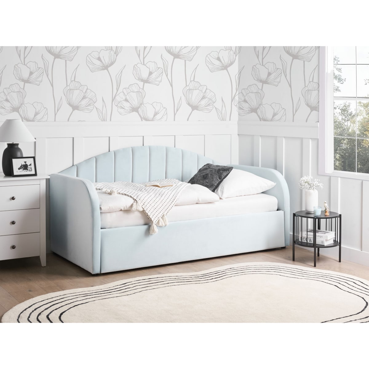 Łóżko wysuwane Welur EYBURIE 90 x 200 cm Błękitny