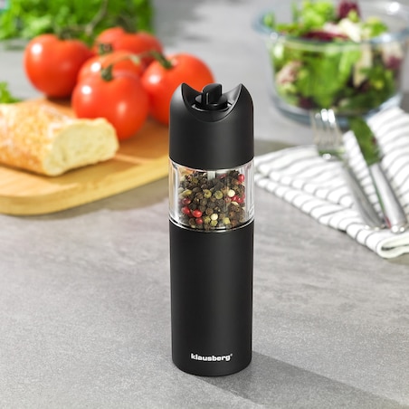 Młynek grawitacyjny do soli pieprzu przypraw w ziarnach czarny KLAUSBERG
