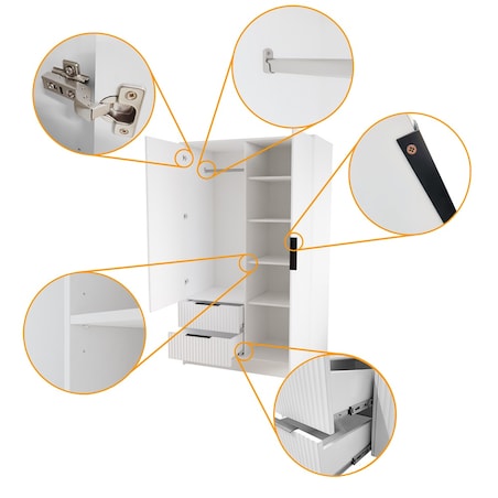 Szafa NOEMI ryflowana z lustrem 102 cm - biała mat