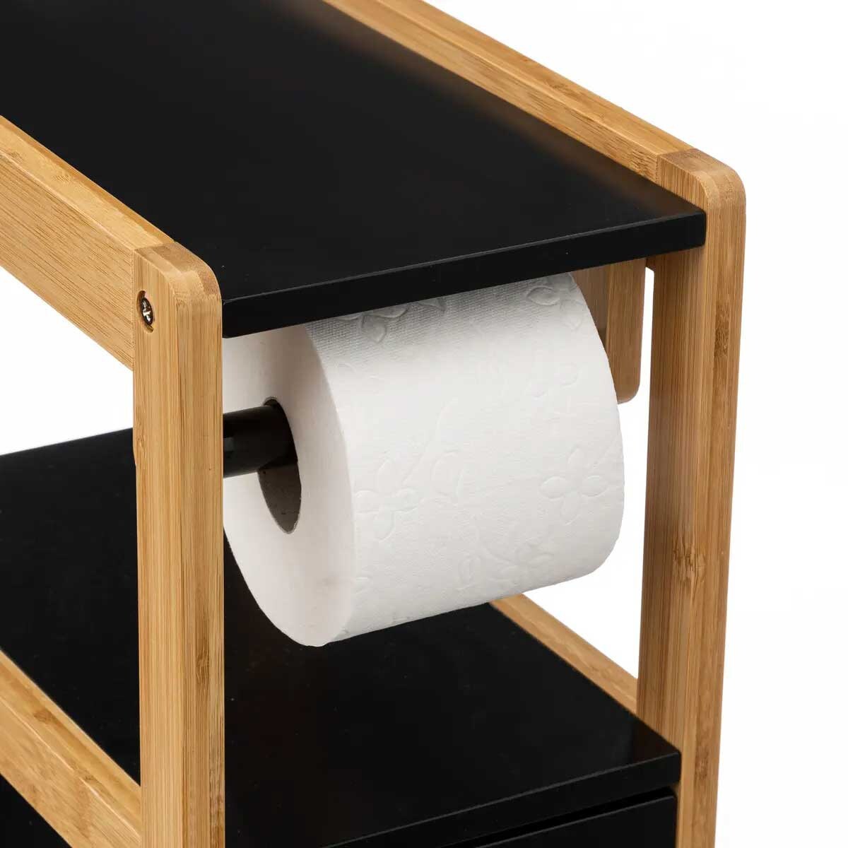 Wąska szafka na papier toaletowy NATUREO, bambusowy stelaż, kolor czarny