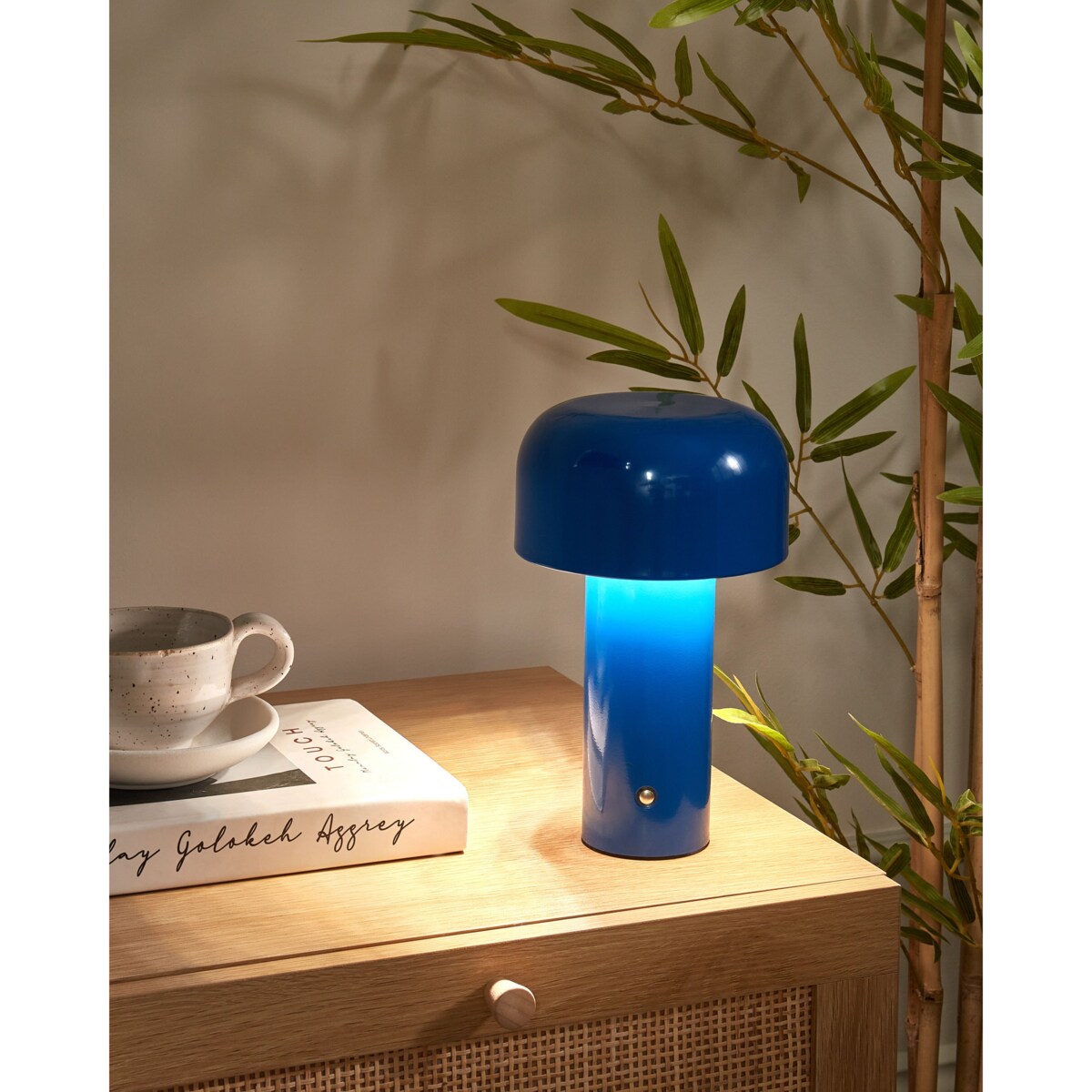 Bezprzewodowa lampa stołowa metalowa niebieska BESOS