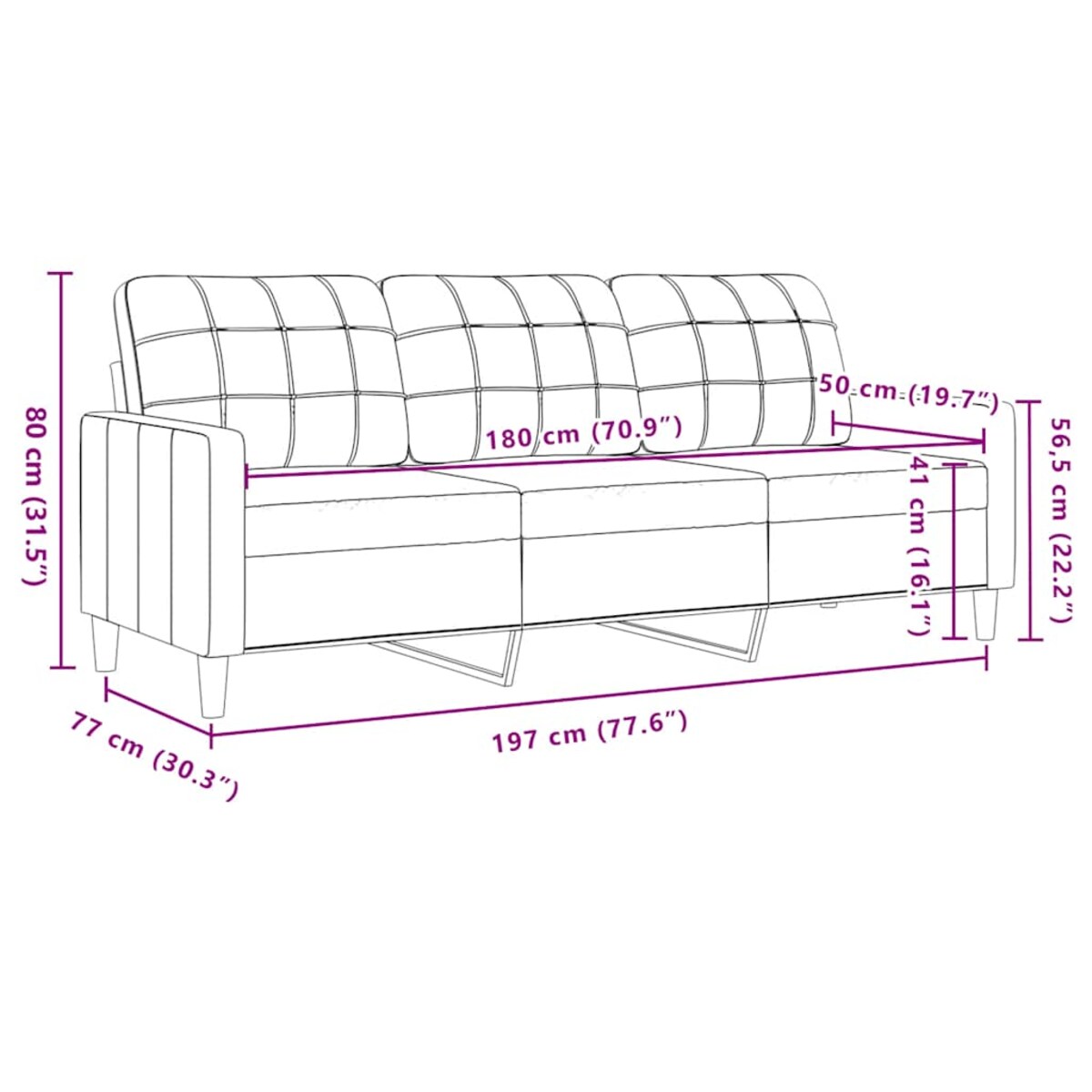 vidaXL Sofa 3-osobowa, ciemnozielony, 180 cm, obita aksamitem