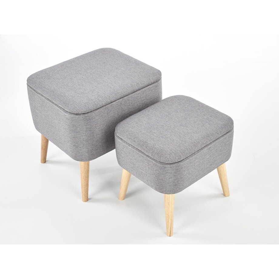 Zestaw 2 PUFY ZE SCHOWKIEM Gryf szare drewniane nogi