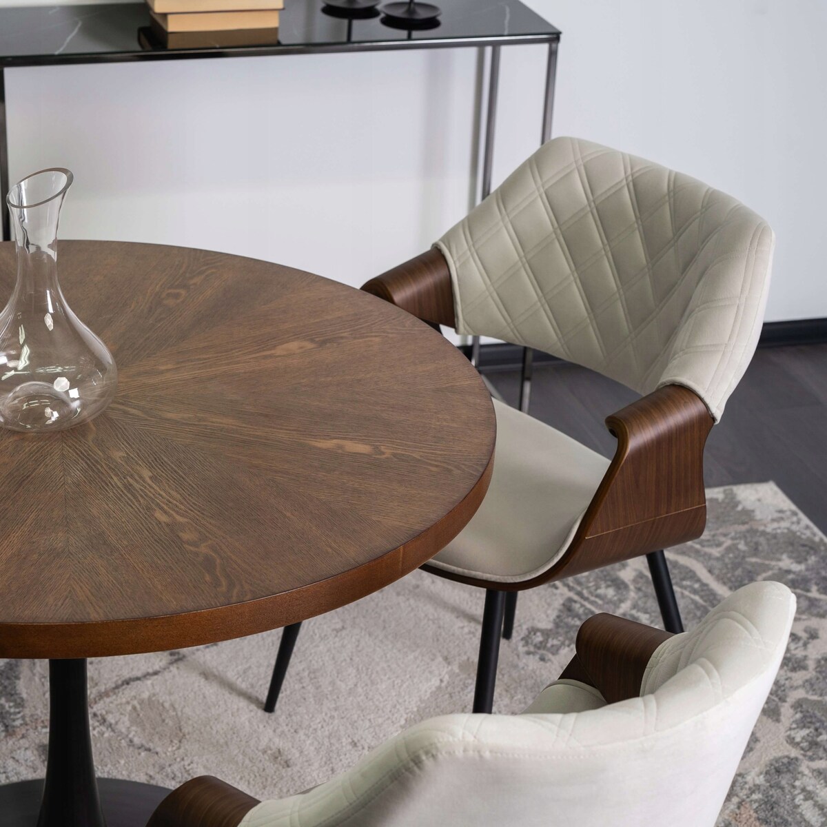 Krzesło Loft Tapicerowane Beż Drewno Gięte Orzech DAKOTA Do Salonu Jadalni