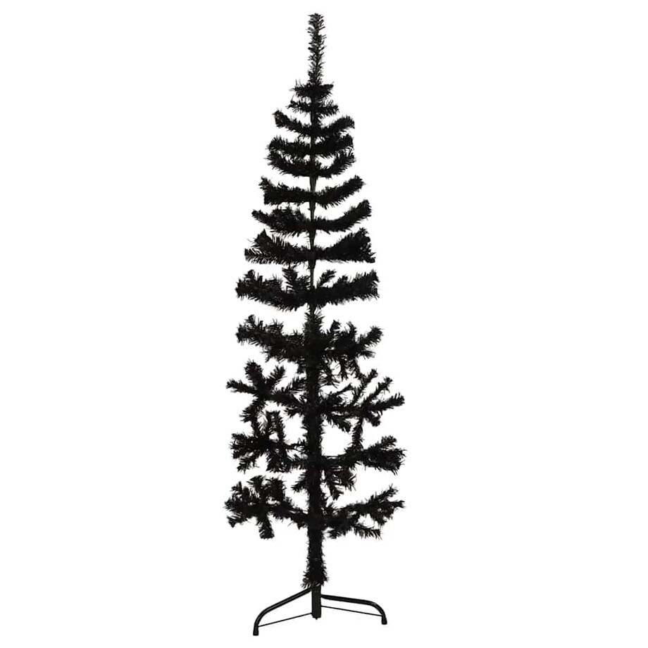 vidaXL Smukła choinka połówka ze stojakiem, sztuczna, czarna, 120 cm