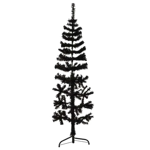 vidaXL Smukła choinka połówka ze stojakiem, sztuczna, czarna, 120 cm