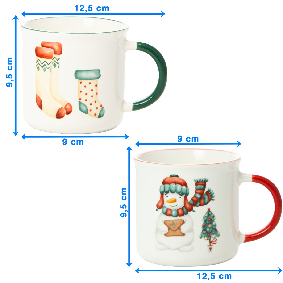 Kubek Świąteczny Ceramiczny Na Prezent 300 Ml Boże Narodzenie Bałwan Skarpety Zestaw 2 Szt