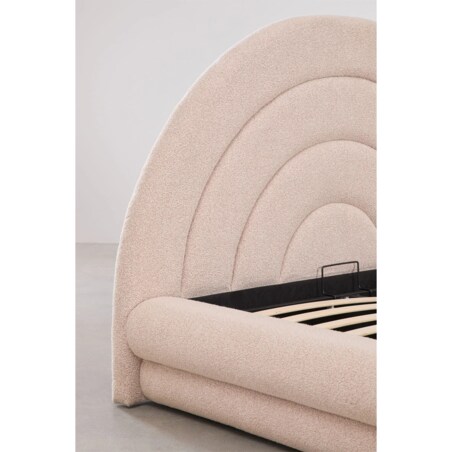 Łóżko z pojemnikiem na pościel, bouclé, blady róż Borzensi, 160x200 cm