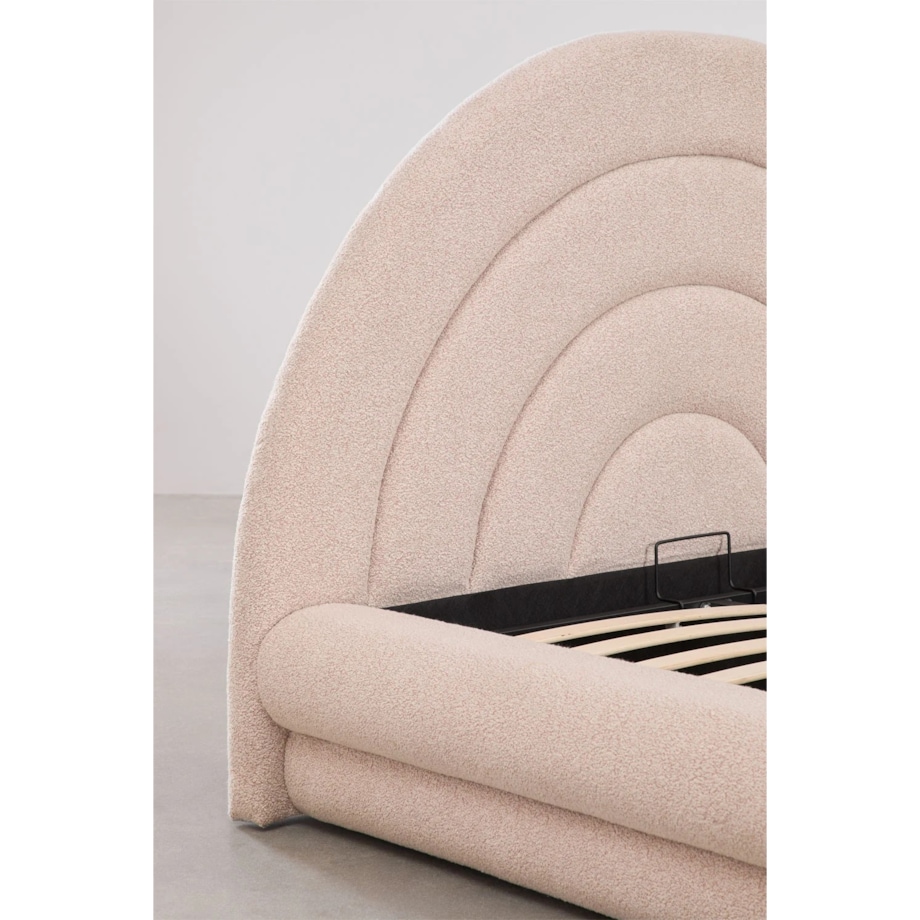 Łóżko z pojemnikiem na pościel, bouclé, blady róż Borzensi, 160x200 cm