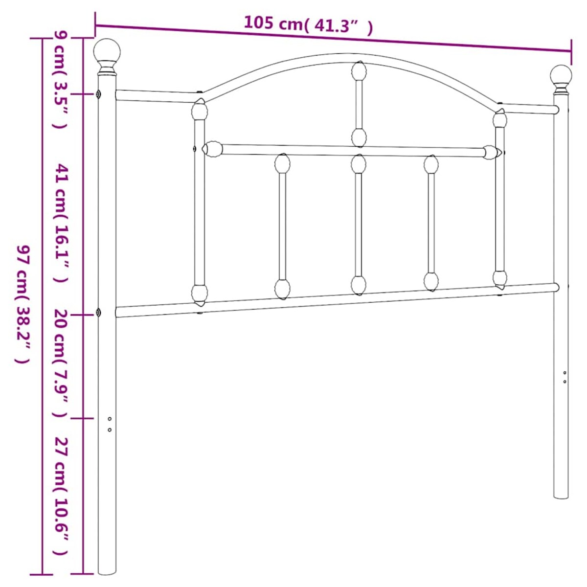 vidaXL Metalowe wymienne wezgłowie, czarne, 100 cm
