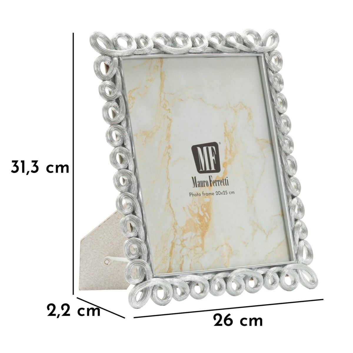 Ramka na zdjęcia Hollow, zdjęcie 20 x 25 cm, kolor srebrny, żywica syntetyczna i szkło, rama 26 x 2,2 x 31,3 cm, styl glamour, Mauro Ferretti