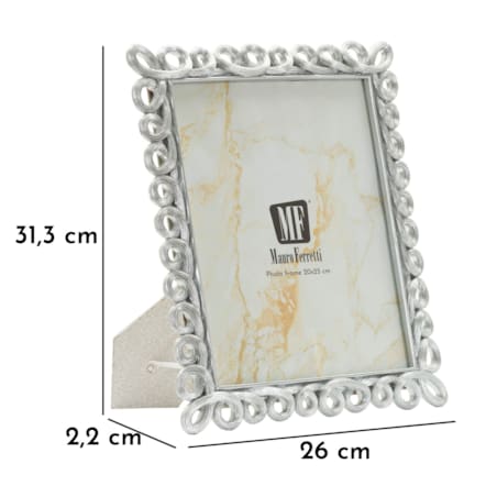 Ramka na zdjęcia Hollow, zdjęcie 20 x 25 cm, kolor srebrny, żywica syntetyczna i szkło, rama 26 x 2,2 x 31,3 cm, styl glamour, Mauro Ferretti