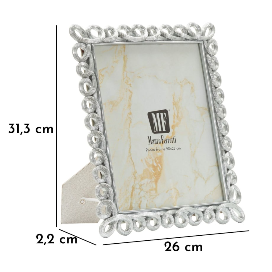 Ramka na zdjęcia Hollow, zdjęcie 20 x 25 cm, kolor srebrny, żywica syntetyczna i szkło, rama 26 x 2,2 x 31,3 cm, styl glamour, Mauro Ferretti