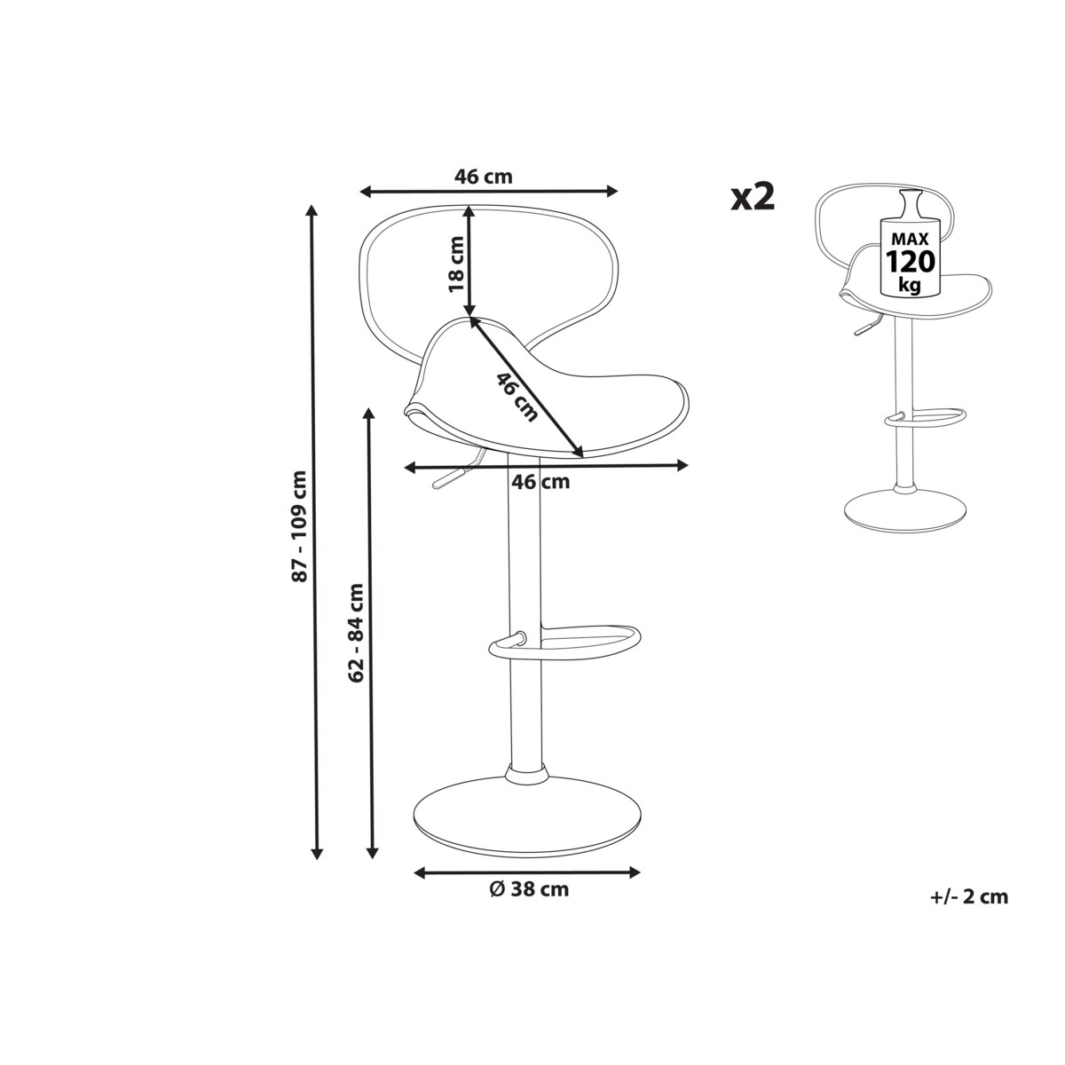 Zestaw 2 hokerów barowych regulowanych ekoskóra brązowy CONWAY II