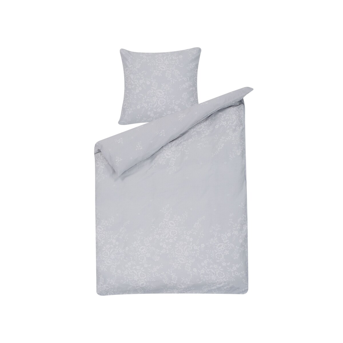 Komplet pościeli bawełnianej satynowej w kwiaty 135 x 200 cm szary MORNINGSIDE