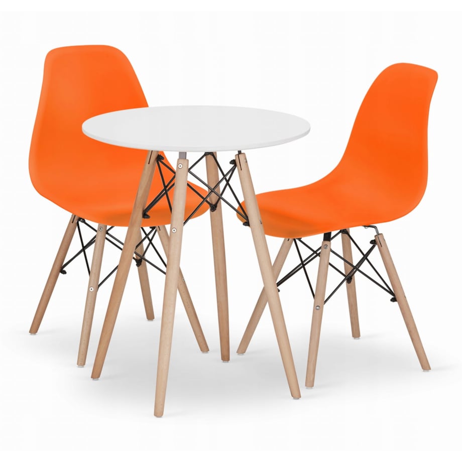 Zestaw Stół Do Jadalni Kuchni Salonu Biura Okrągły Todi 60 Biały + 2 Krzesła Osaka Pomarańczowe