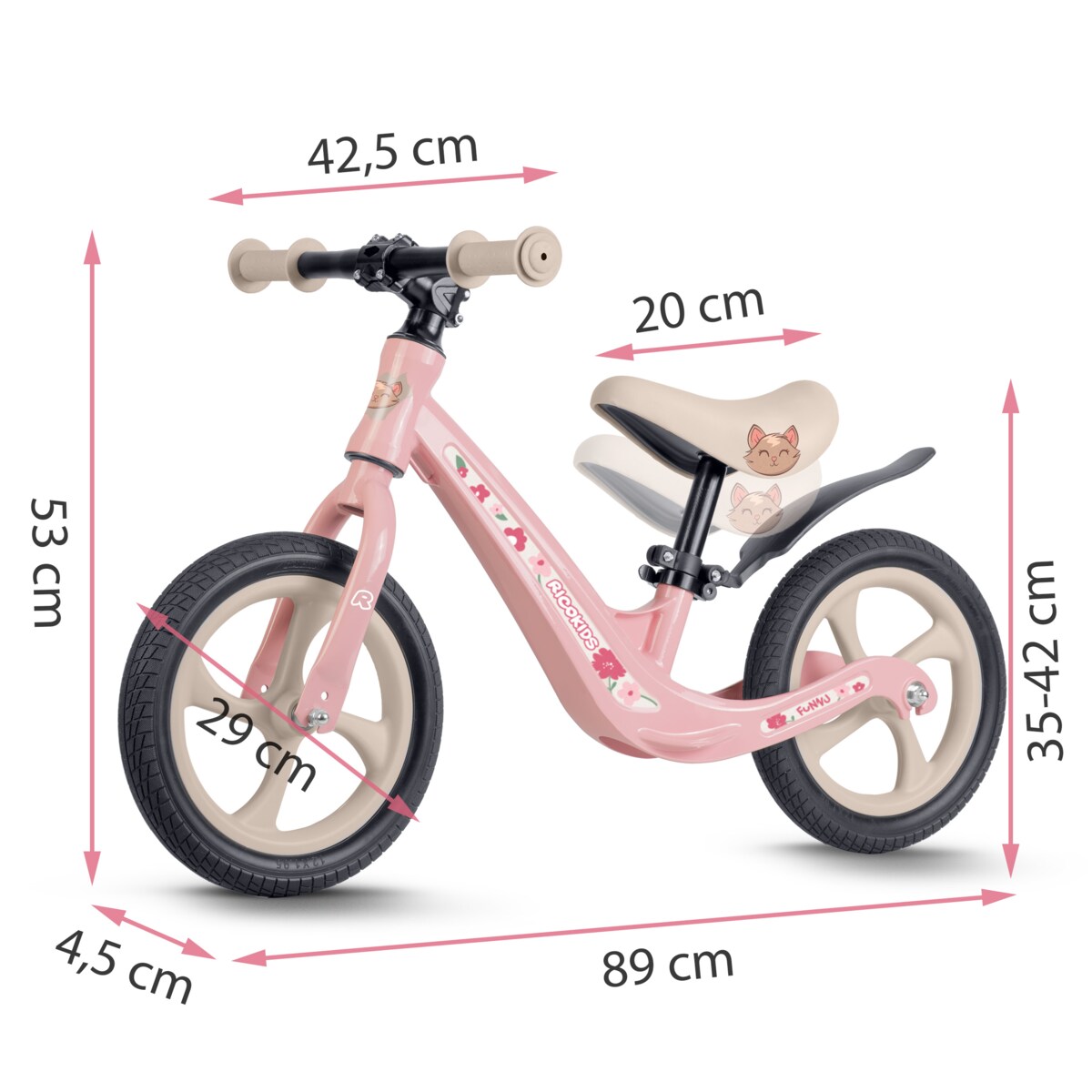 Rowerek biegowy dla dzieci magnesium Ricokids różowo-kremowy Funnu 760503