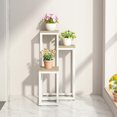 Kwietnik stojący stojak na kwiaty doniczki metalowy półki wysoki biały loft