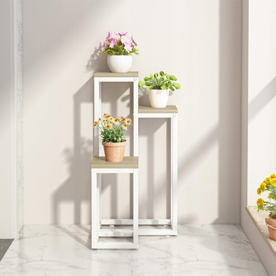 Kwietnik stojący stojak na kwiaty doniczki metalowy półki wysoki biały loft