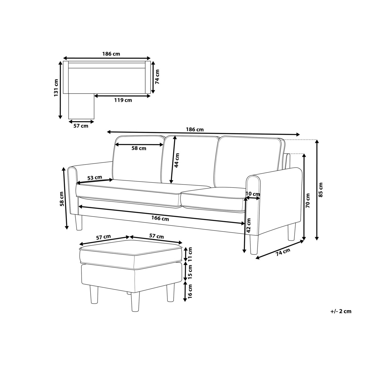 Sofa 3-osobowa z otomaną jasnoszara AVESTA