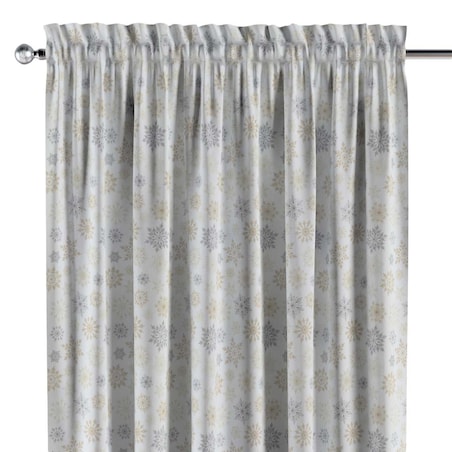 Zasłona na kanale z grzywką 1 szt. 130x245 złote, srebrne gwiazdy na białym tle