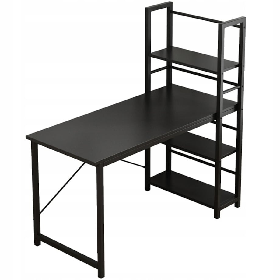 Biurko komputerowe stolik loft czarne industrialne z regałem półkami 120 cm
