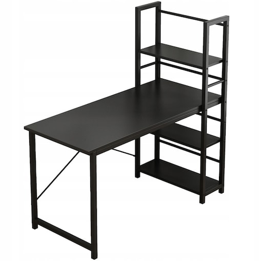Biurko komputerowe stolik loft czarne industrialne z regałem półkami 120 cm