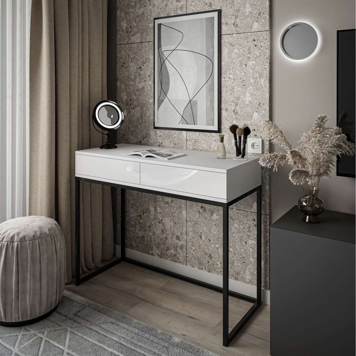 Konsola BLANCO LOFT 100x42x81 cm - biały wysoki połysk / czarny