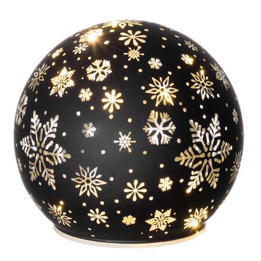 Szklana kula dekoracyjna z podświetleniem 3D LED, motyw śnieżynki, Ø 12 x 11 cm